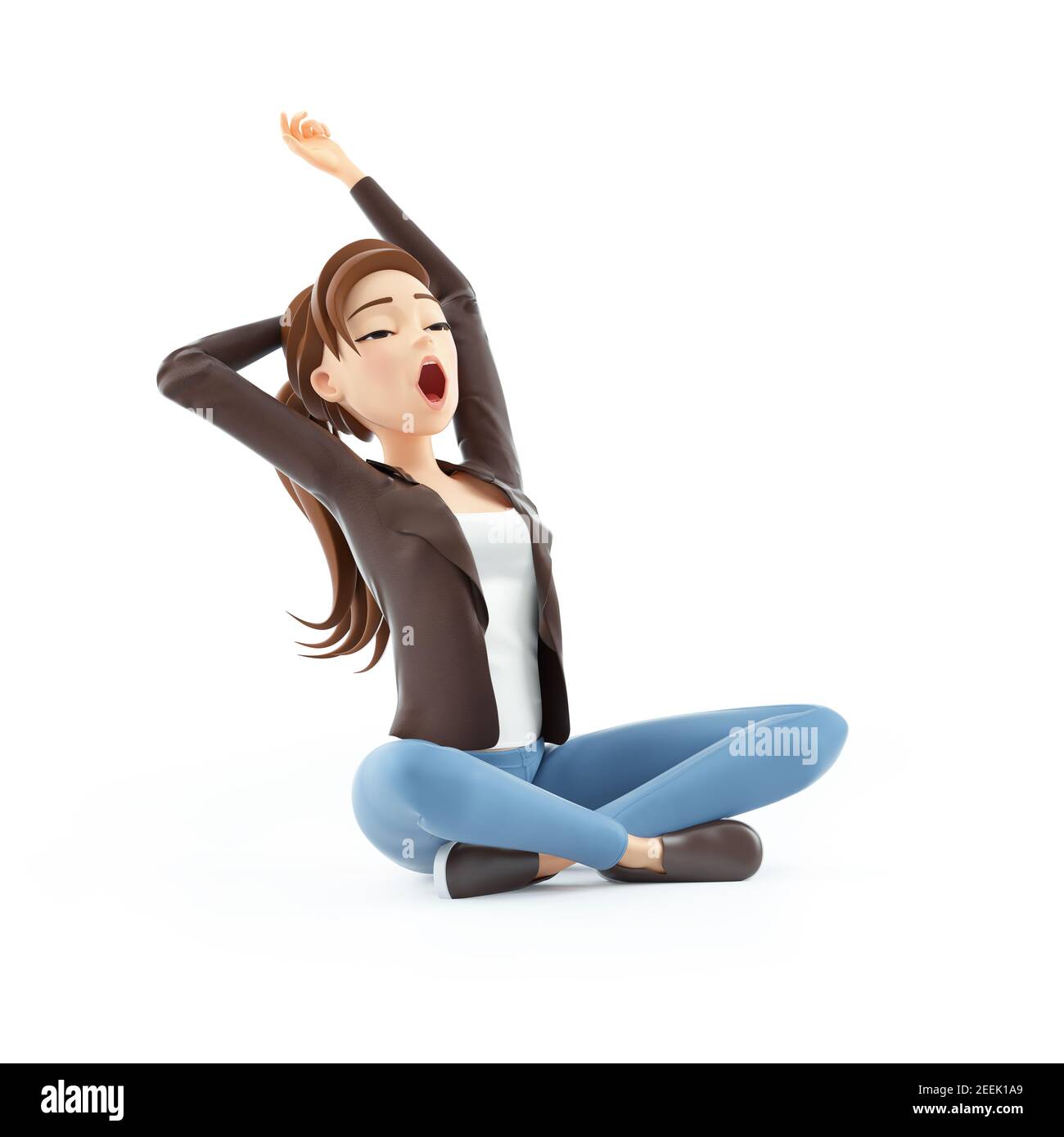 3d cartoon woman morning stretch, illustration isolated on white background  Stock Photo - Alamy
