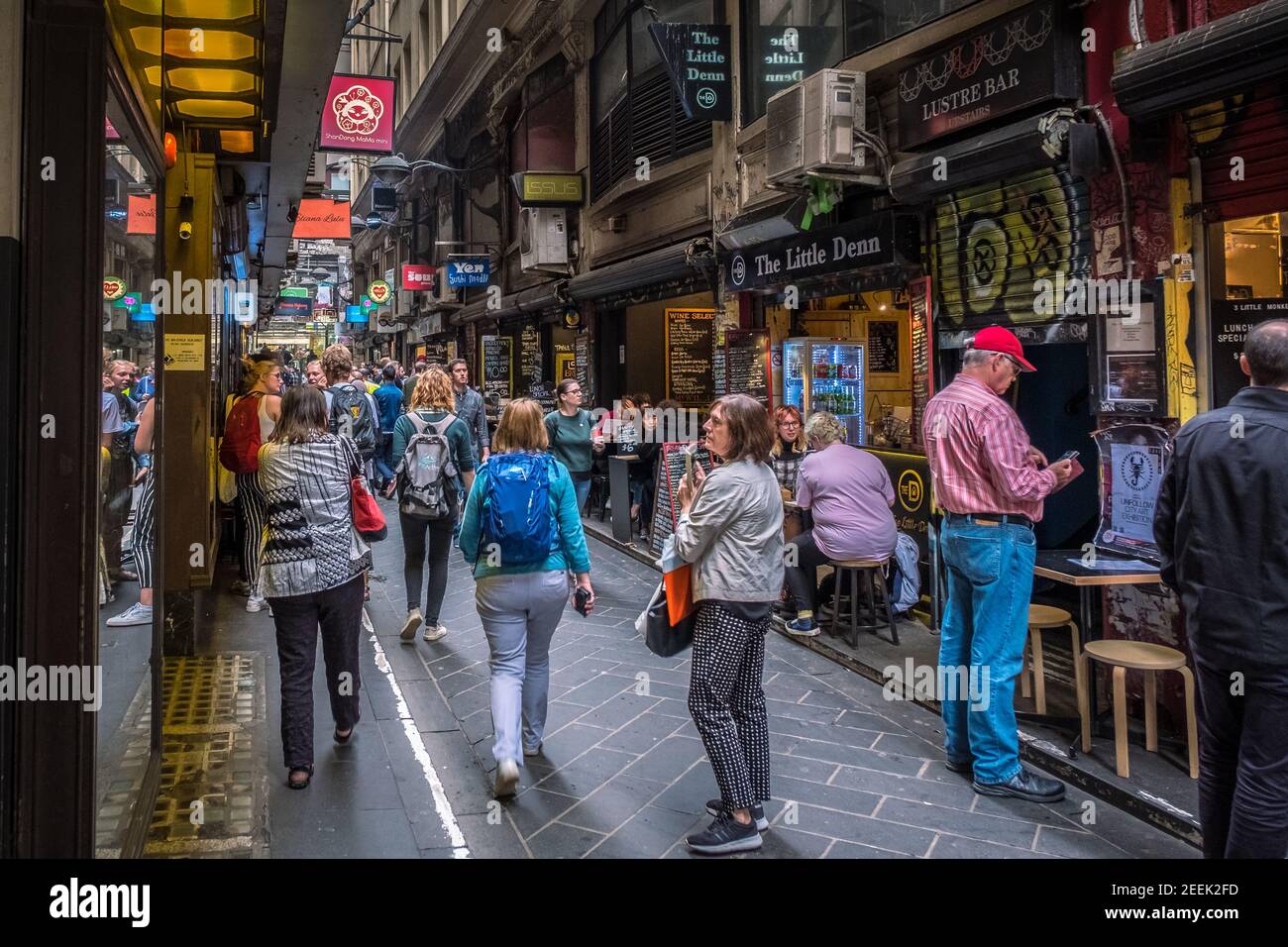 People wander the bars and cafes in Centre Place in Melbourne, Australia Stock Photo