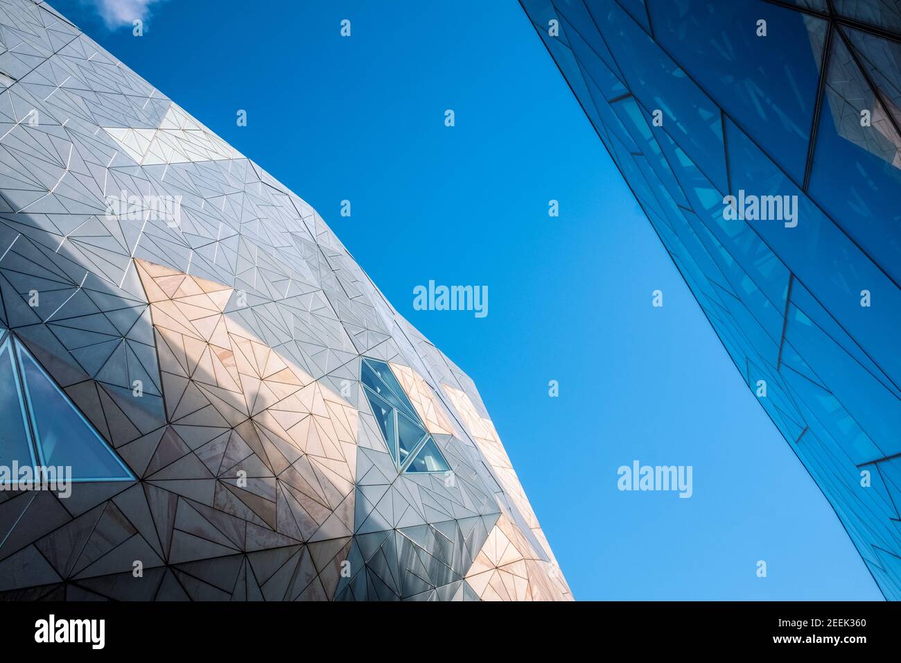 Modern architecture on display at Fed [Federation] Square in Melbourne, Australia Stock Photo