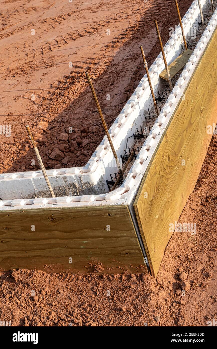An energy efficient insulated concrete foundation work in progress. Stock Photo