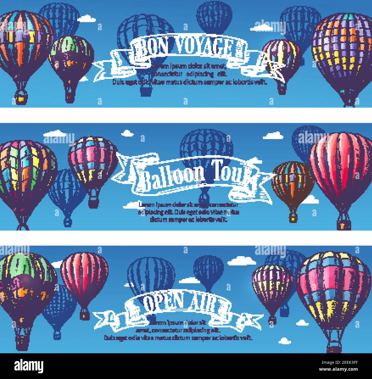 Hot air balloon Bon Voyage or open air festival banners set. Vector ...