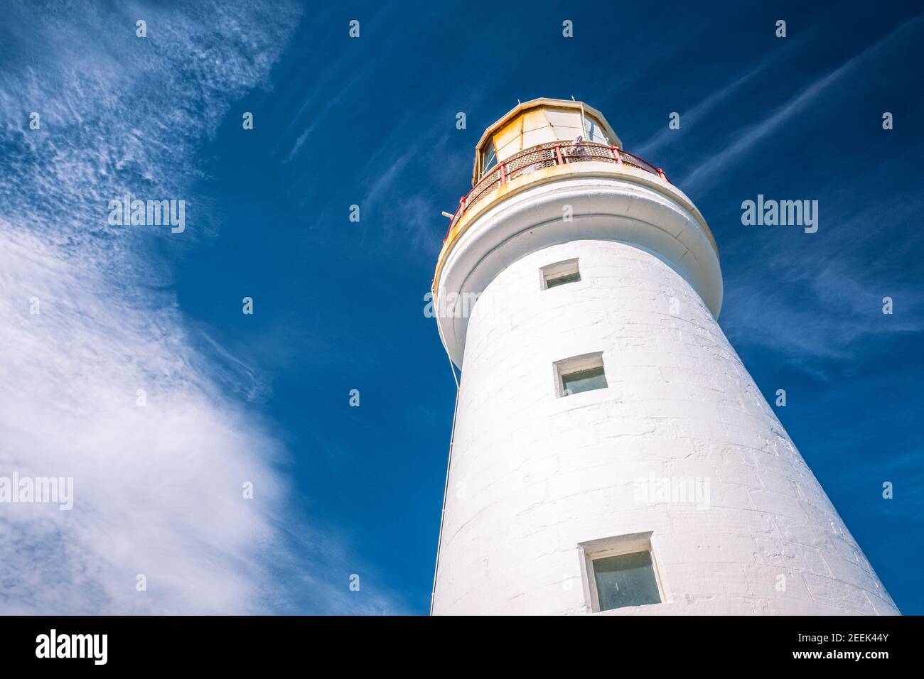 A view up at the Cape Otway Lighthouse on a sunny day Stock Photo