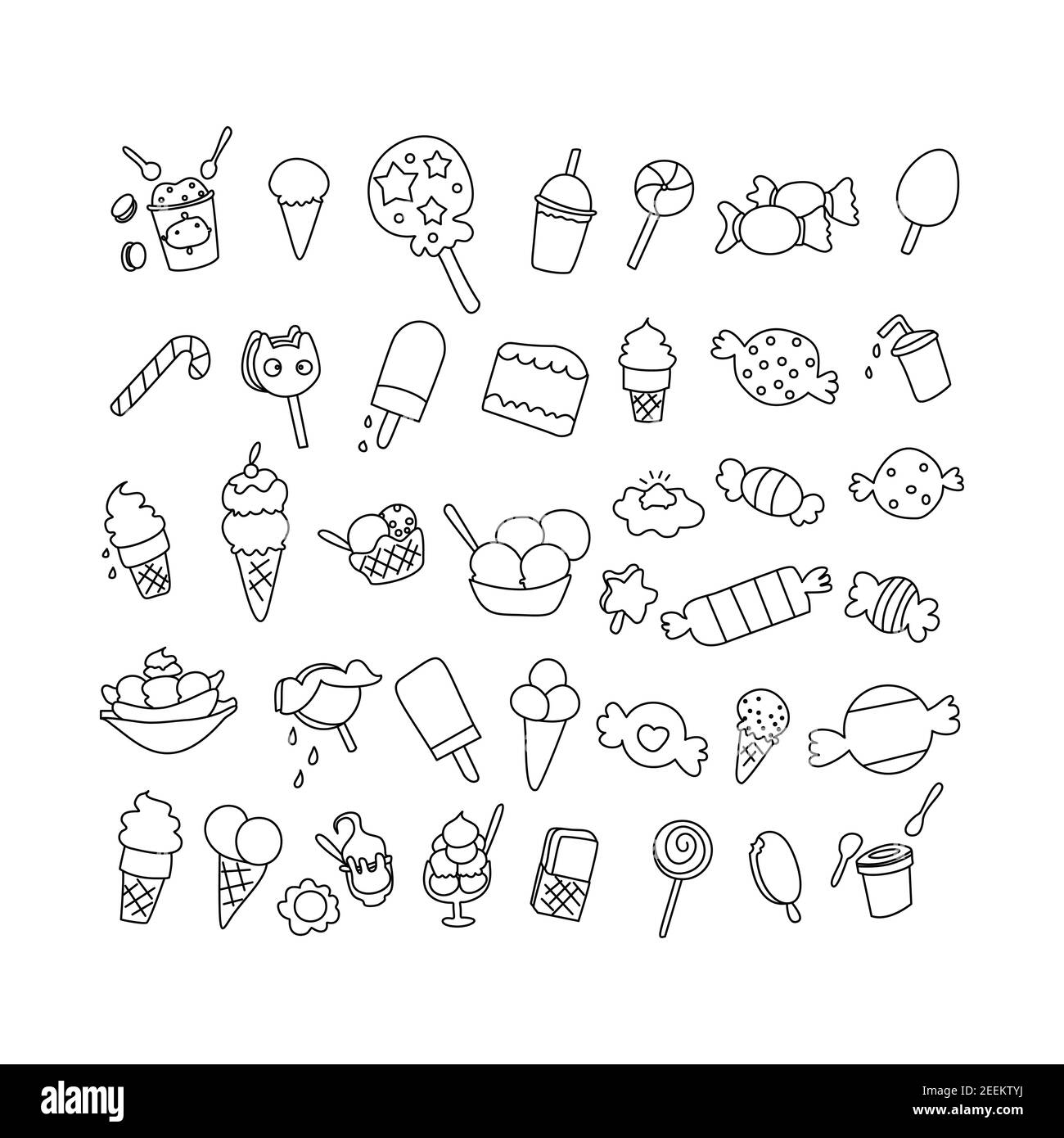 set of element birthday desert doodle. Hand drawn doodle Sweets set Vector illustration Sketchy Sweet food icons collection Isolated desert symbols on Stock Vector