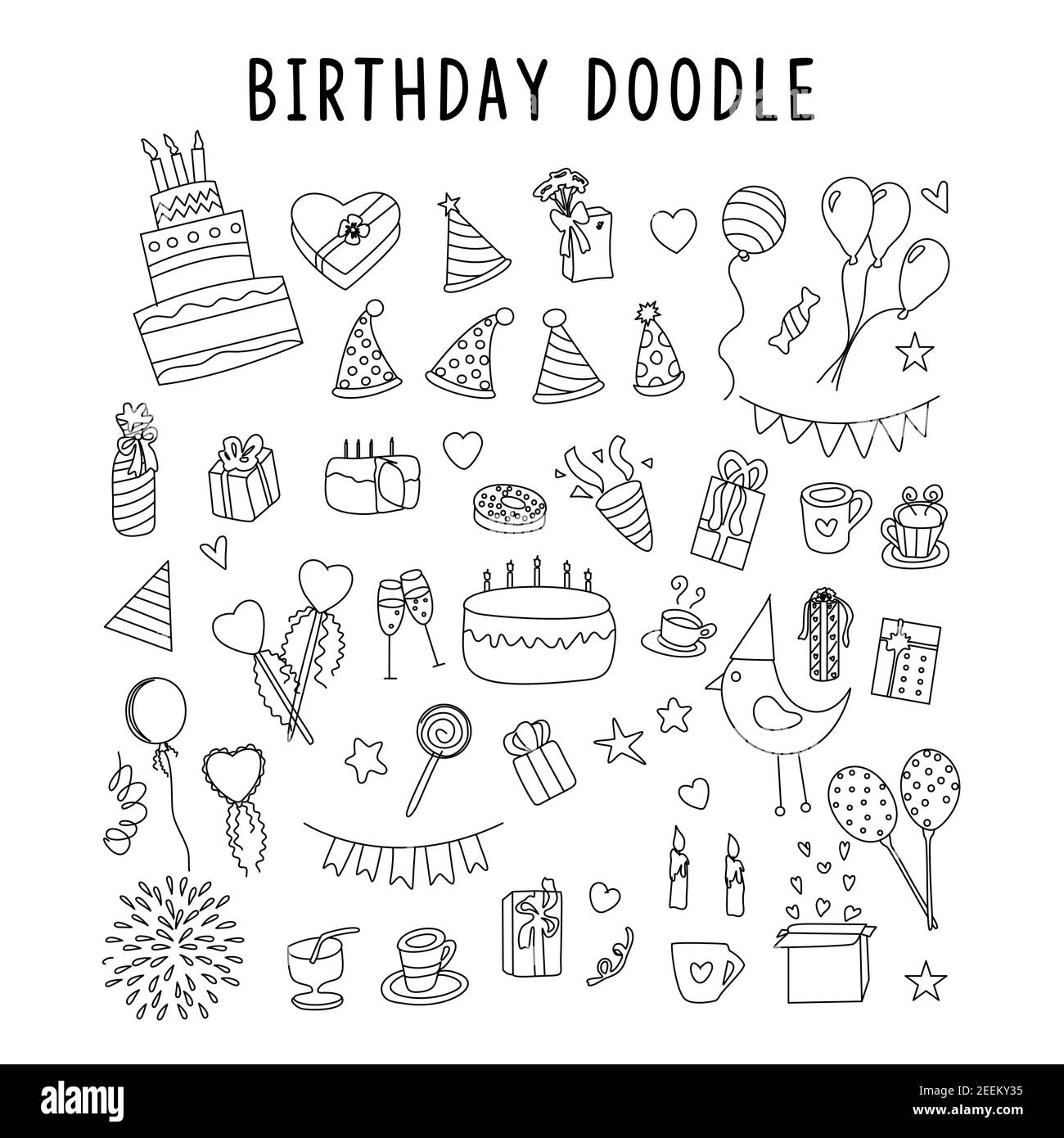 set of element doodle gift birthday. Vector set of different hand drawn holiday elements. Vector illustration. Vector doodle set, red ribbon, illustra Stock Vector