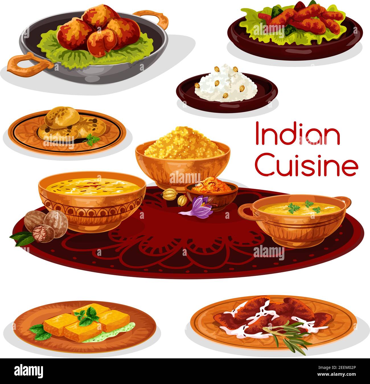 Indian cuisine thali dishes cartoon icon. Rice curry with chicken and fish, pork pilau, flat bread, shrimp saffron soup, fried feta cheese, nut cookie Stock Vector Image & Art - Alamy Indian cuisine thali dishes cartoon icon. Rice curry with chicken and fish, pork pilau, flat bread, shrimp saffron soup, fried feta cheese, nut cookie Stock Vector Image & Art - Alamy