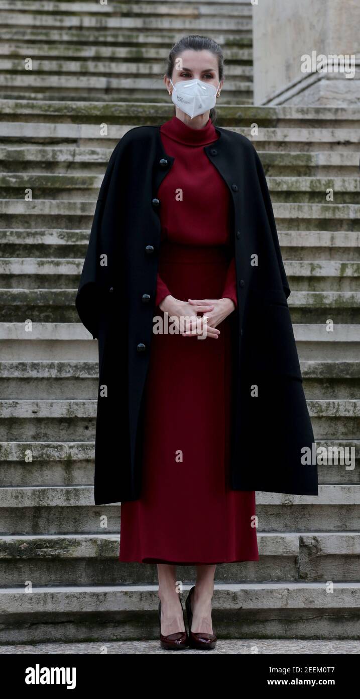 Madrid, Spain; 16/02/2021.- Queen of Spain Letizia goes to visit the  Concepción Arenal exhibition. 