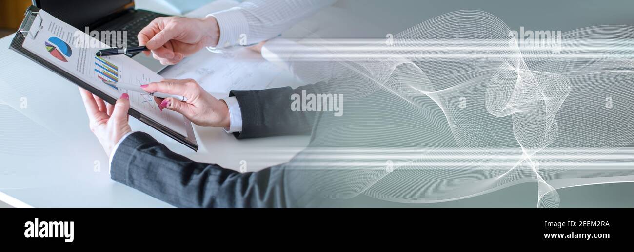 Person Explaining Data Business people showing and explaining data; panoramic banner Stock ...