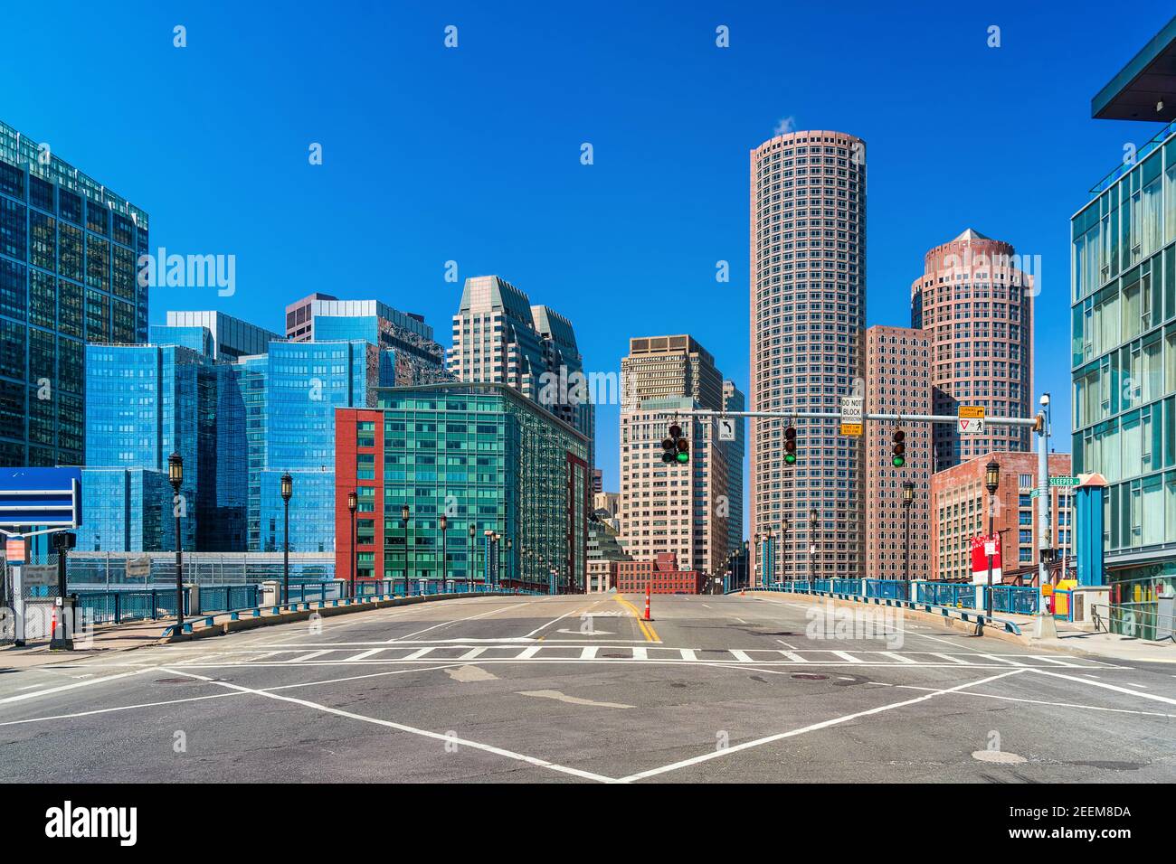 Boston Cityscape under blue sky, Massachusetts, USA downtown skyline, Architecture and building with tourist, low traffic with great reset concept Stock Photo