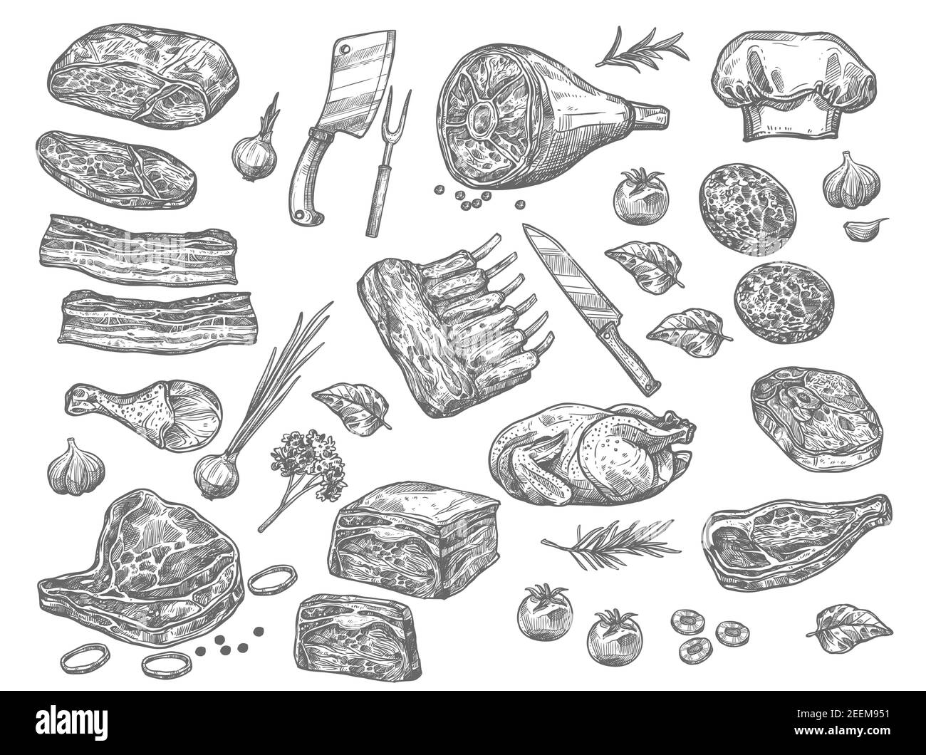 Meat isolated sketch with ham or pork leg Meat isolated sketch fresh meat  of pork or lamb leg ham or smoked gammon  CanStock