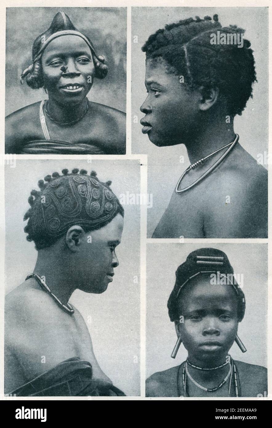 Early 20th century photos of young Hausa Nigerian women showing various ethnic hairstyles circa 1909 photographed by Northcote Whitridge Thomas British Anthropologist and J.R. Raphael Stock Photo