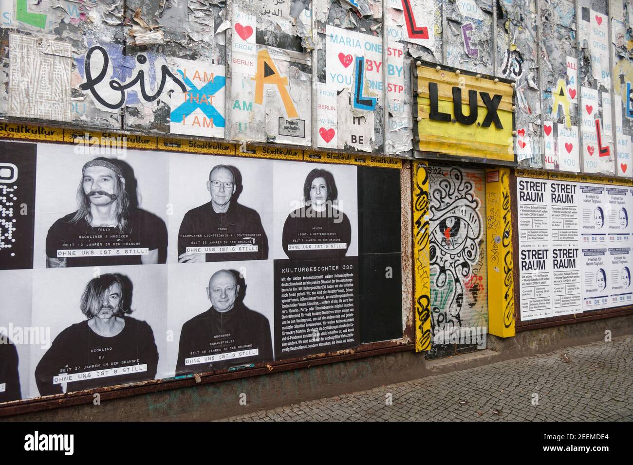 Lockdown während der Corona-Pandemie, geschlossener Club Lux an der Schlesischen Strasse in Berlin-Kreuzberg, Bar, Club, Event-Location, Musuikhalle, Stock Photo