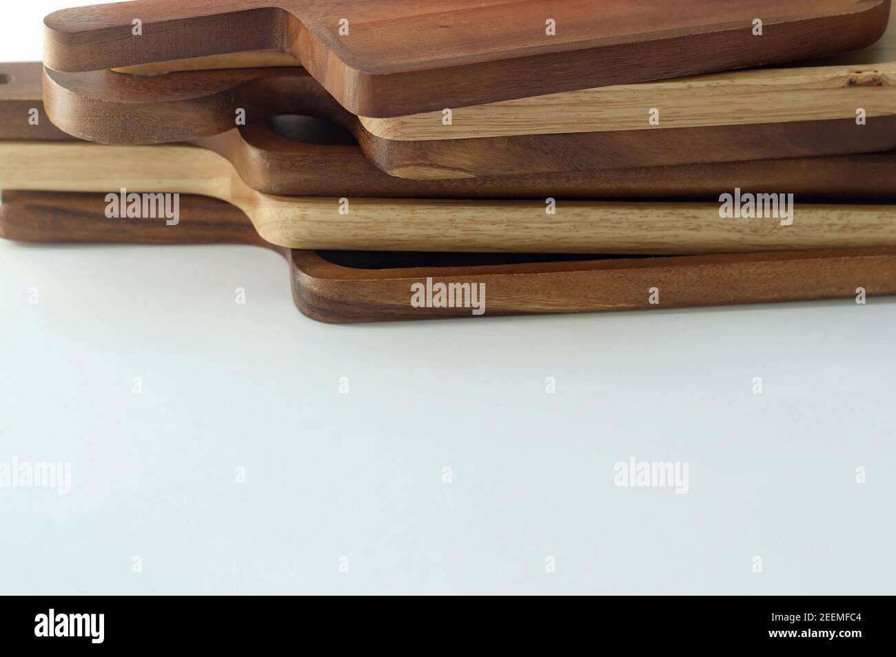 Close -Up a Wooden food tray on a tables to cook for seve customers. Stock Photo