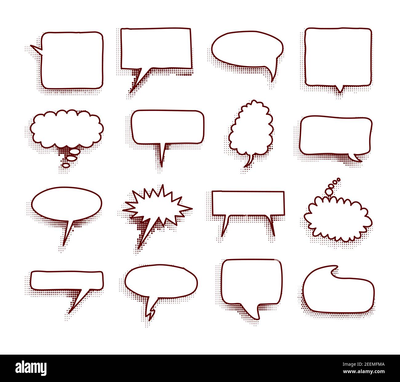 Collection of empty comic speech bubbles with halftone shadows. Hand ...