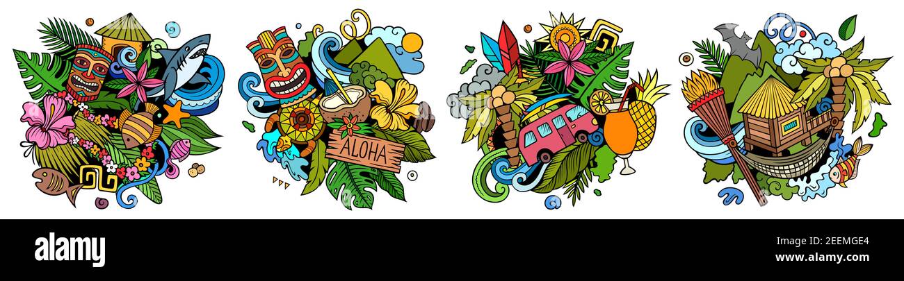 Hawaii cartoon vector doodle designs set Stock Vector Image & Art - Alamy