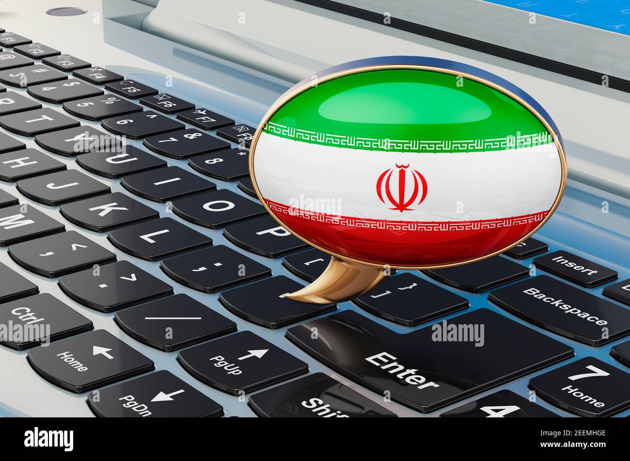 Learn Persian online concept. Speech balloon with Iranian flag, 3D ...
