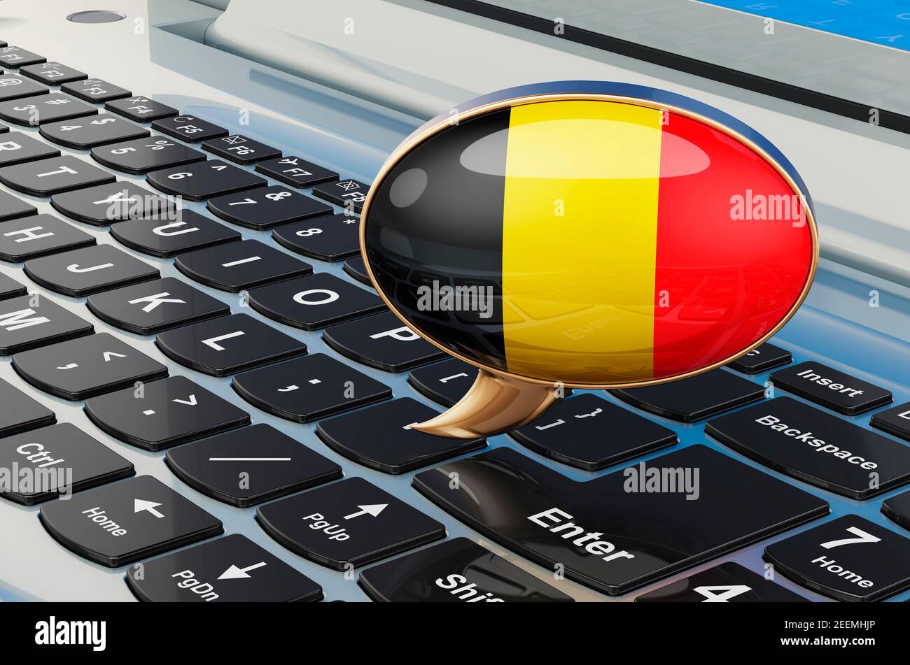 Speech balloon with Belgian flag on keyboard laptop, 3D rendering ...