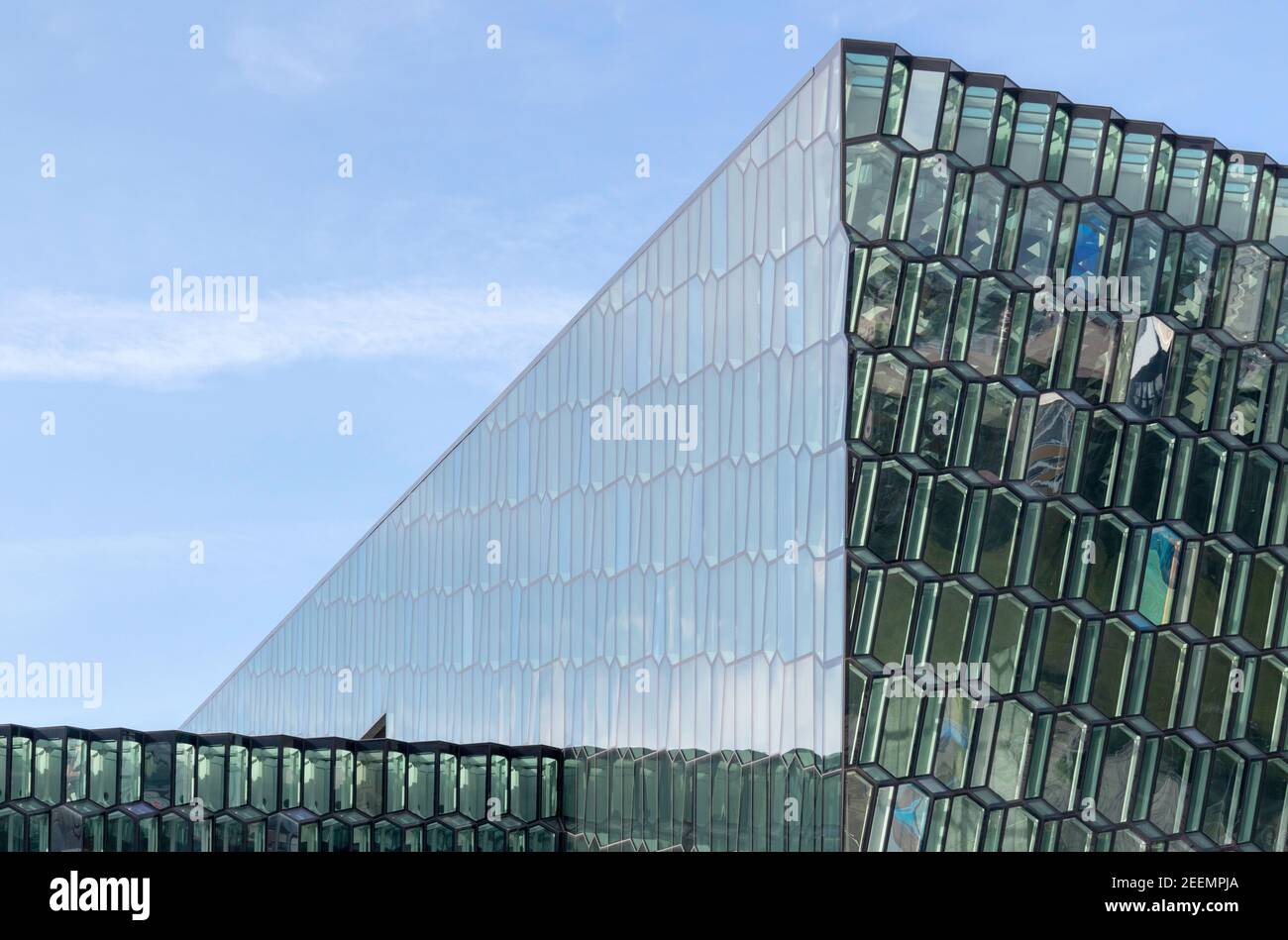 Daytime view of the angular windows of the reykjavik concert hall