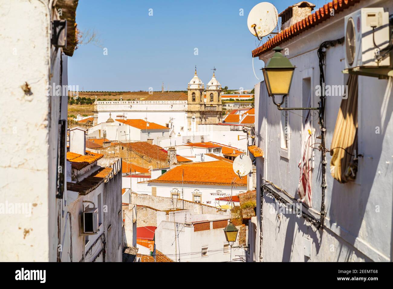 Cityscape of Campo Maior with Saint John the Baptist church, Alentejo, Portugal, Europe Stock Photo