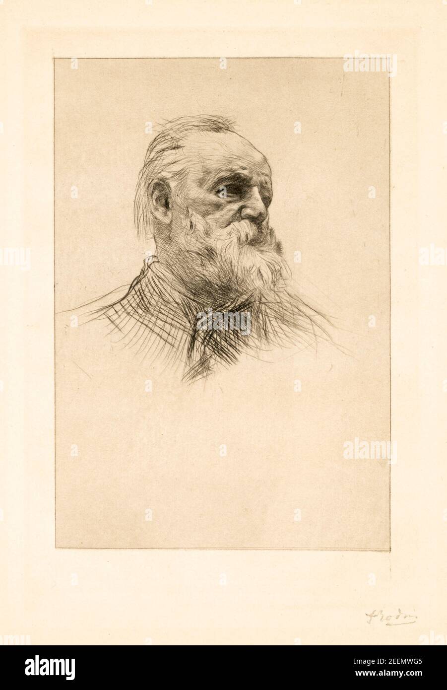 Victor Hugo (1802-1885), French Writer, drypoint portrait by Auguste Rodin, before 1917 Stock Photo
