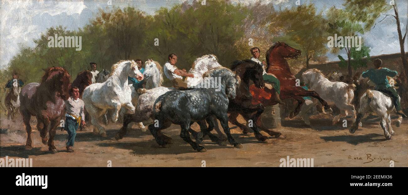 Rosa Bonheur, Le Marché aux Chevaux (The Horse Fair) study(?), painting, circa 1852 Stock Photo