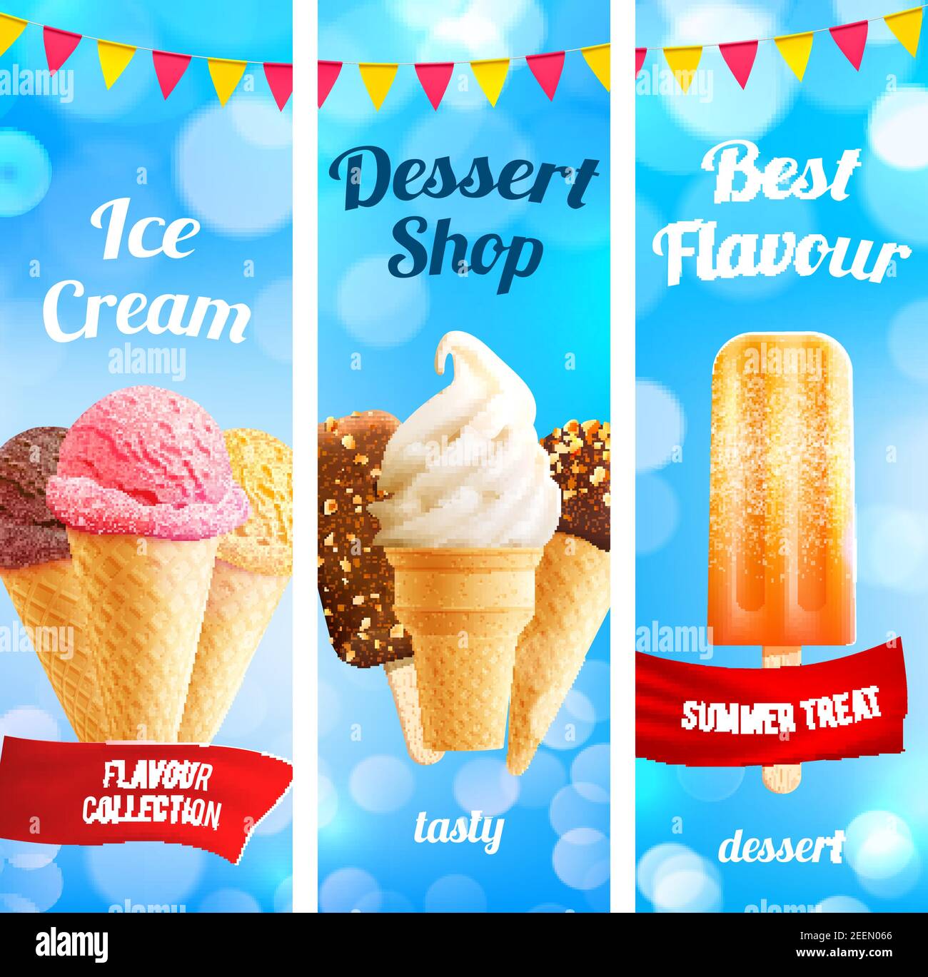 Ice cream dessert shop banners for gelateria cafe menu template. Vector