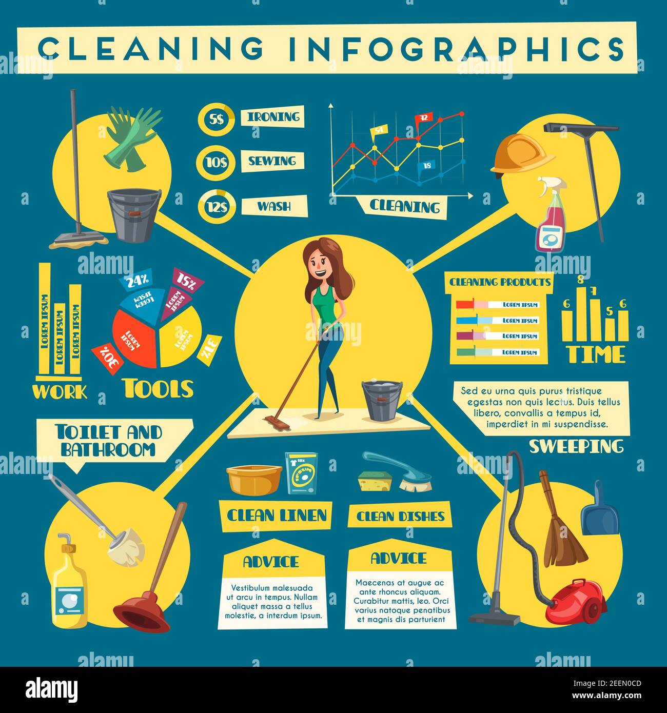 Cleaning service infographics design. Chart and graph with household