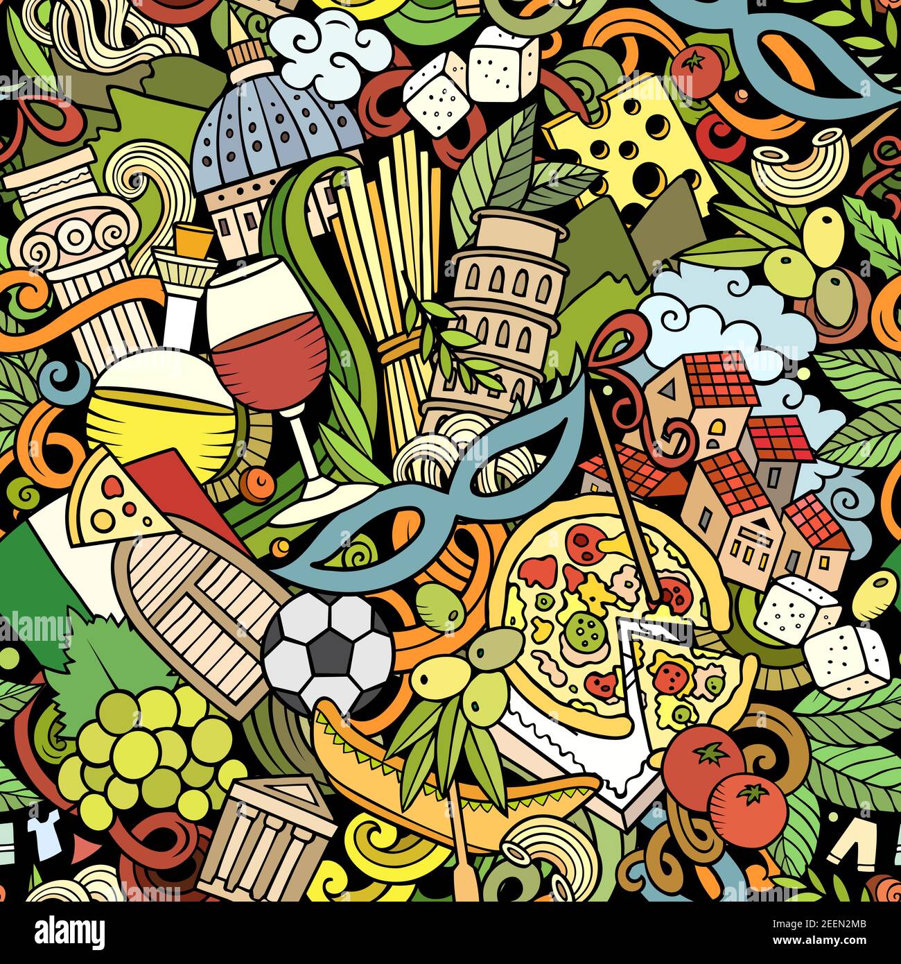 Cartoon doodles Italy seamless pattern. Stock Vector