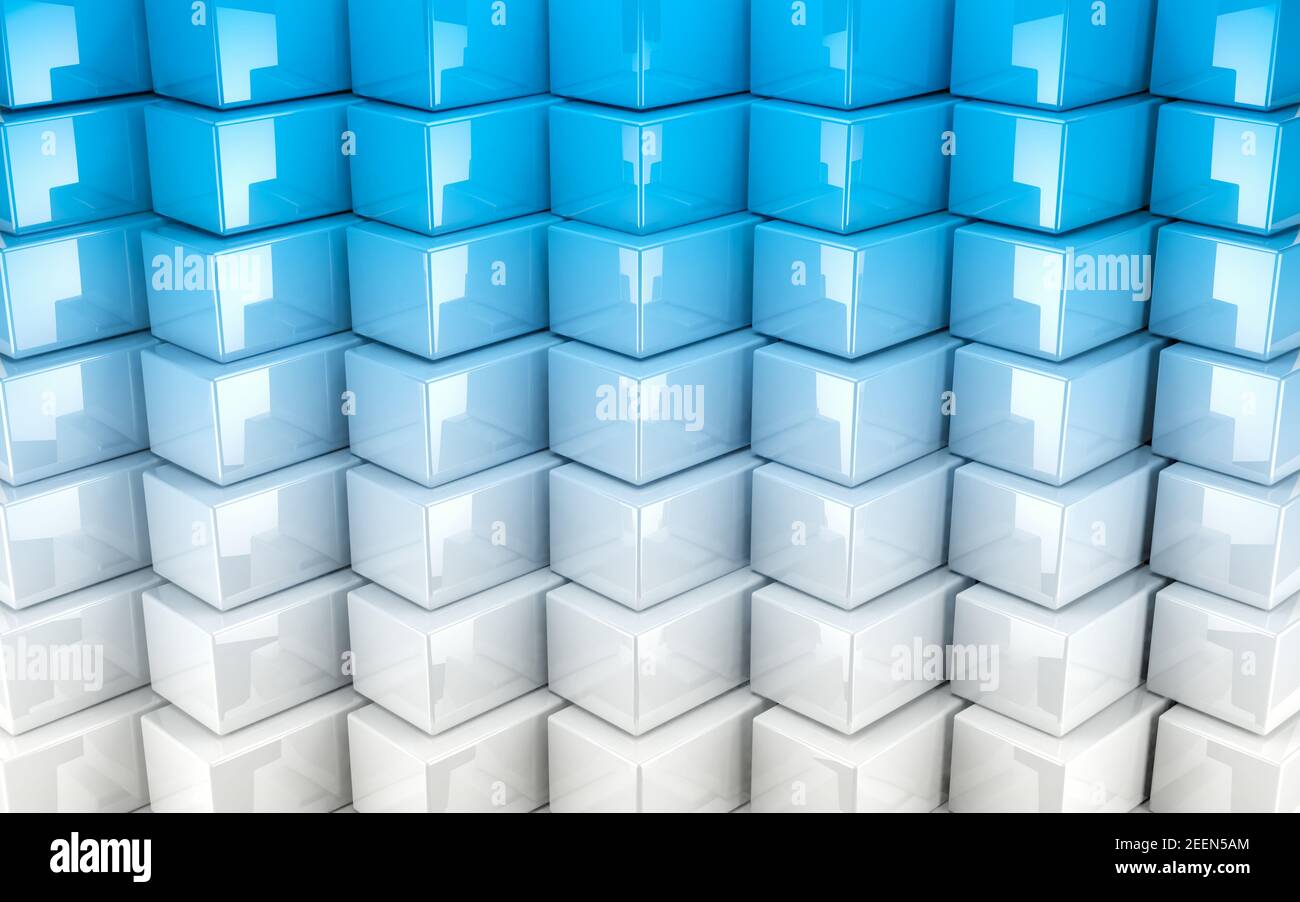 Blue squares wall surface. Abstract image background of cubes blocks ...