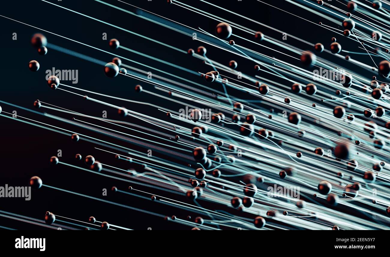 3d design illustration with lines and spheres. Concept of networks and connection.Abstract science and technology background Stock Photo