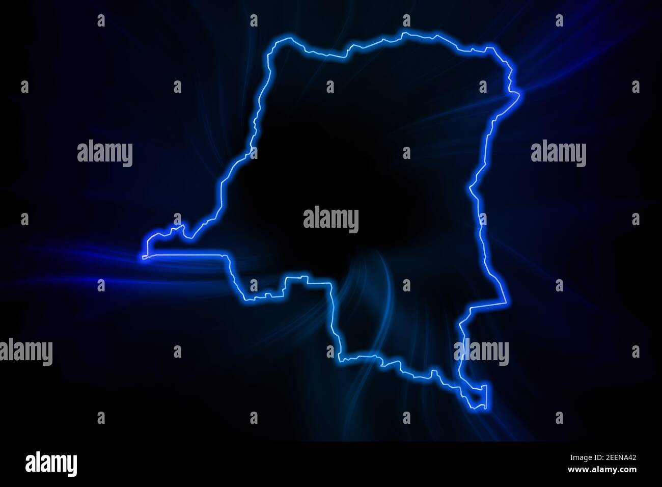 Glowing Map of Democratic Republic Congo, modern blue outline map, on ...