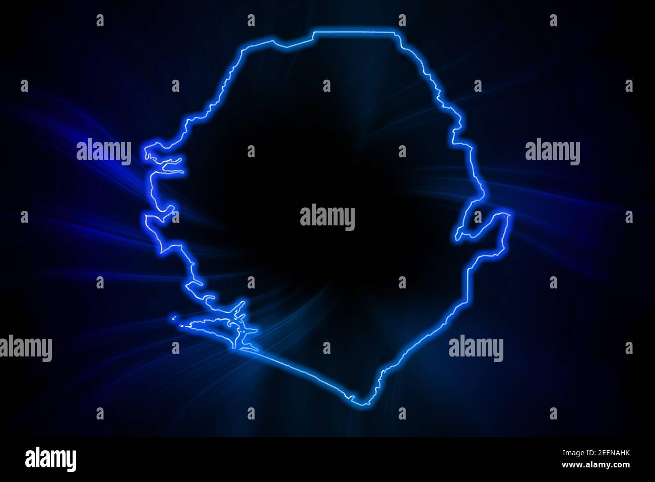 Glowing Map of Sierra Leone, modern blue outline map, on dark ...