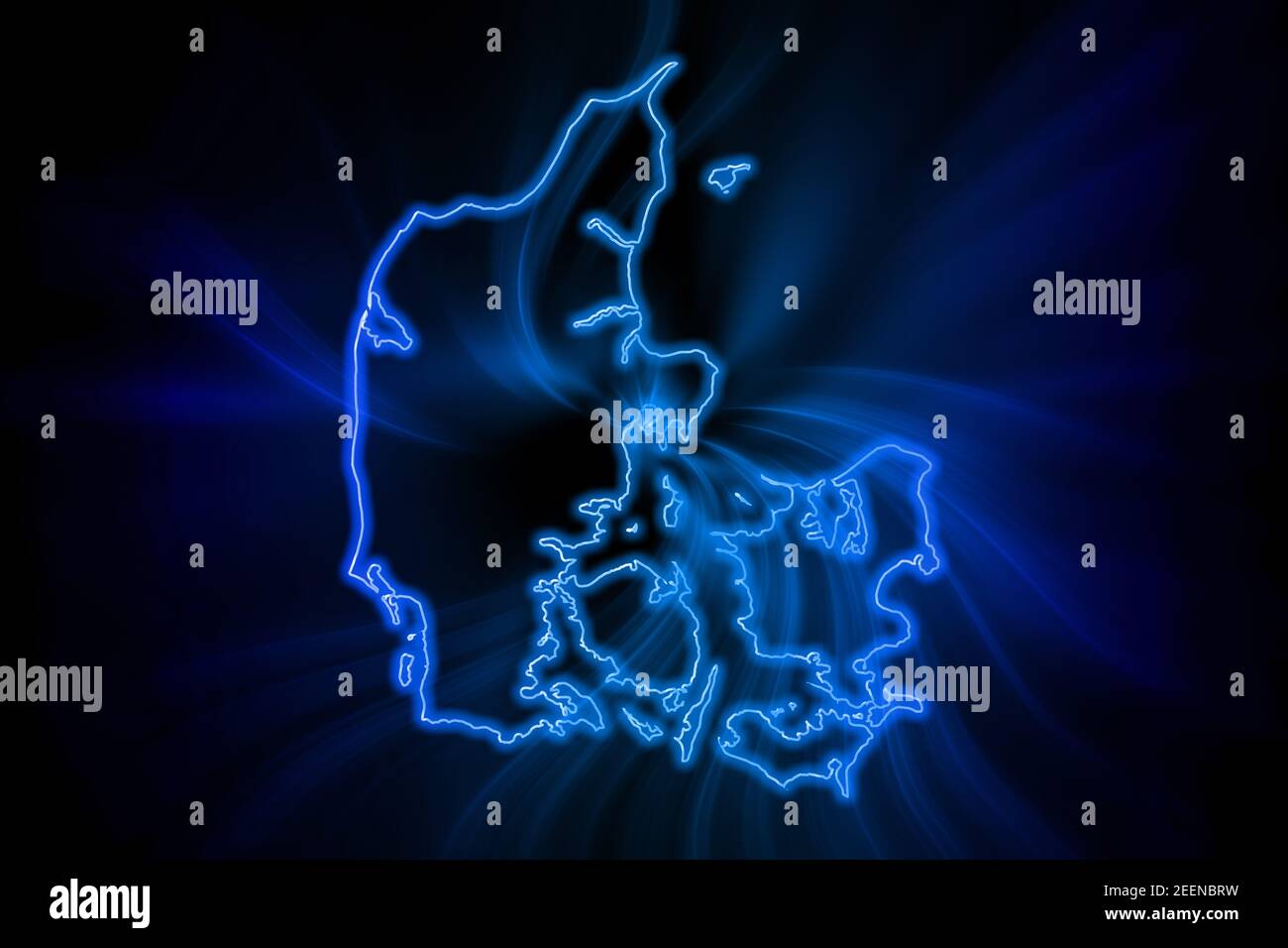 Glowing Map of Denmark, modern blue outline map, on dark Background ...