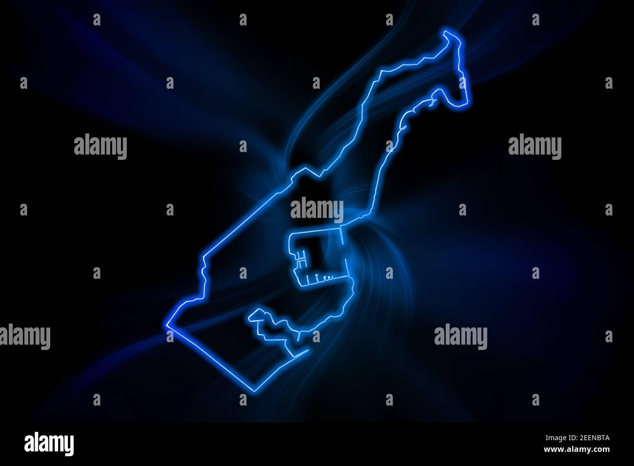Glowing Map of Monaco, modern blue outline map, on dark Background Stock Photo