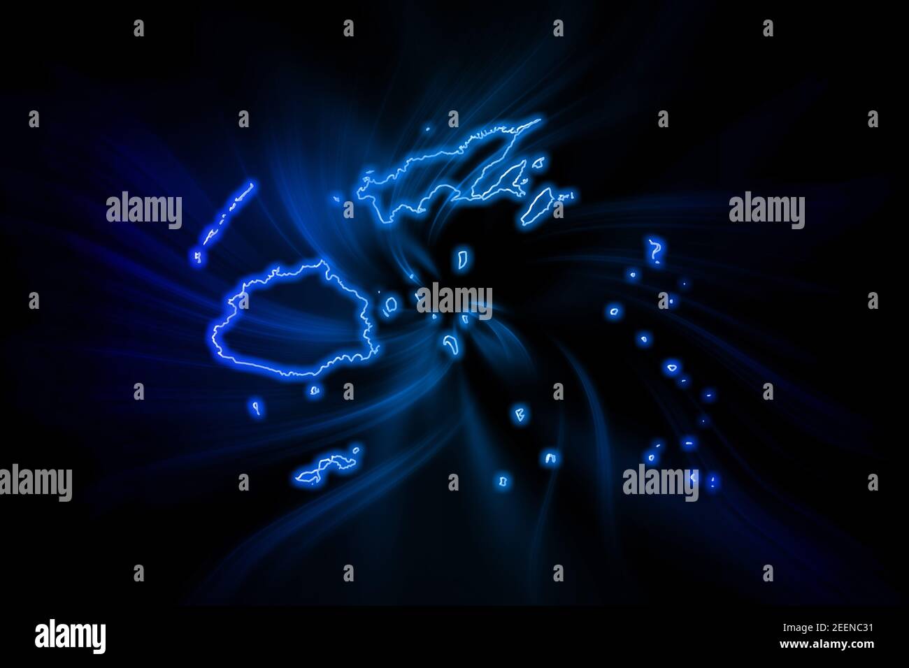 Glowing Map of Fiji, modern blue outline map, on dark Background Stock ...