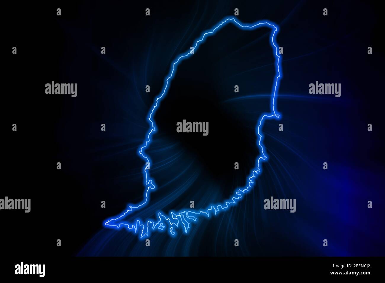 Glowing Map of Grenada, modern blue outline map, on dark Background Stock Photo