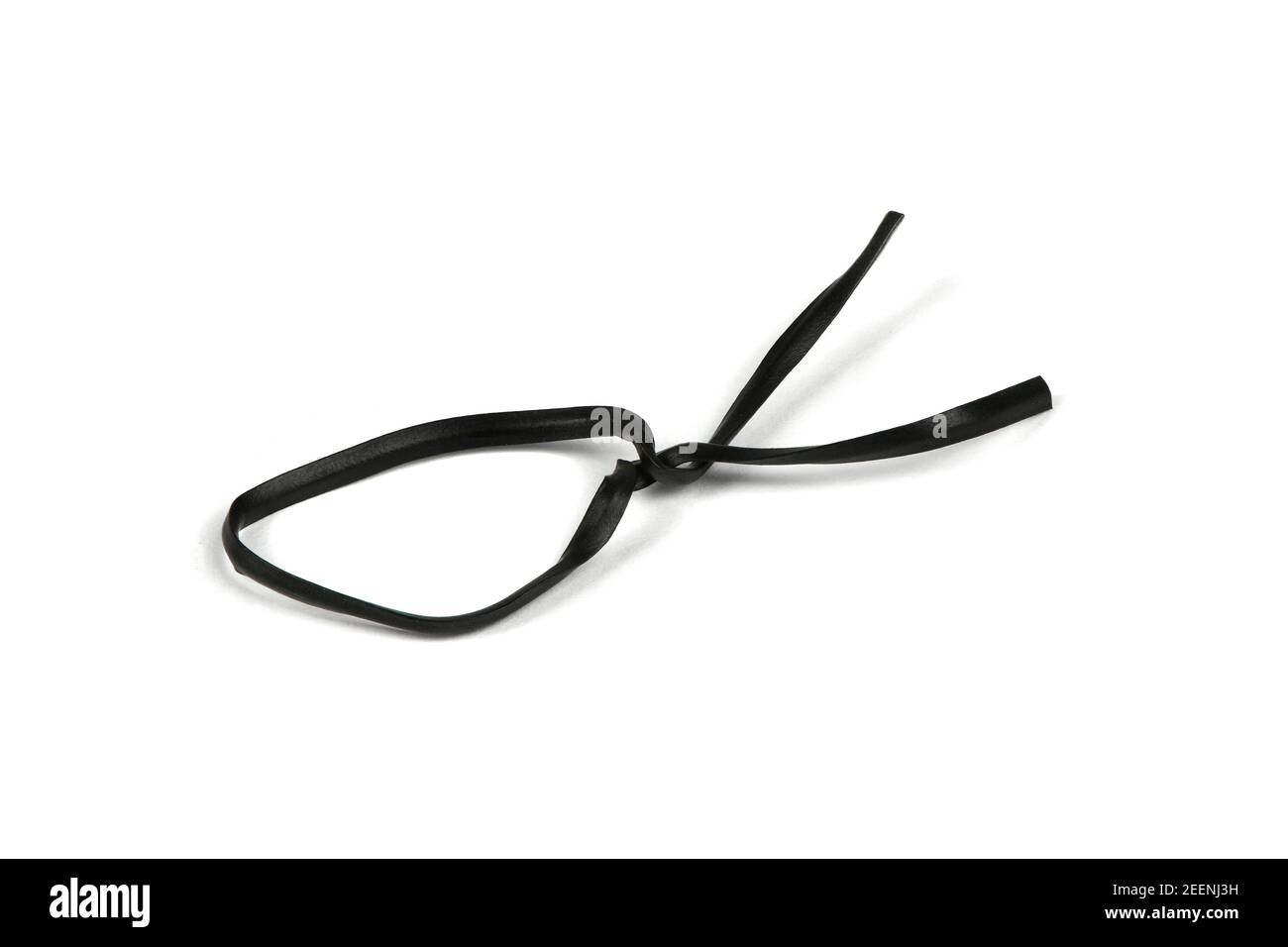 Black plastic coated wire tie used for a variety of things on white