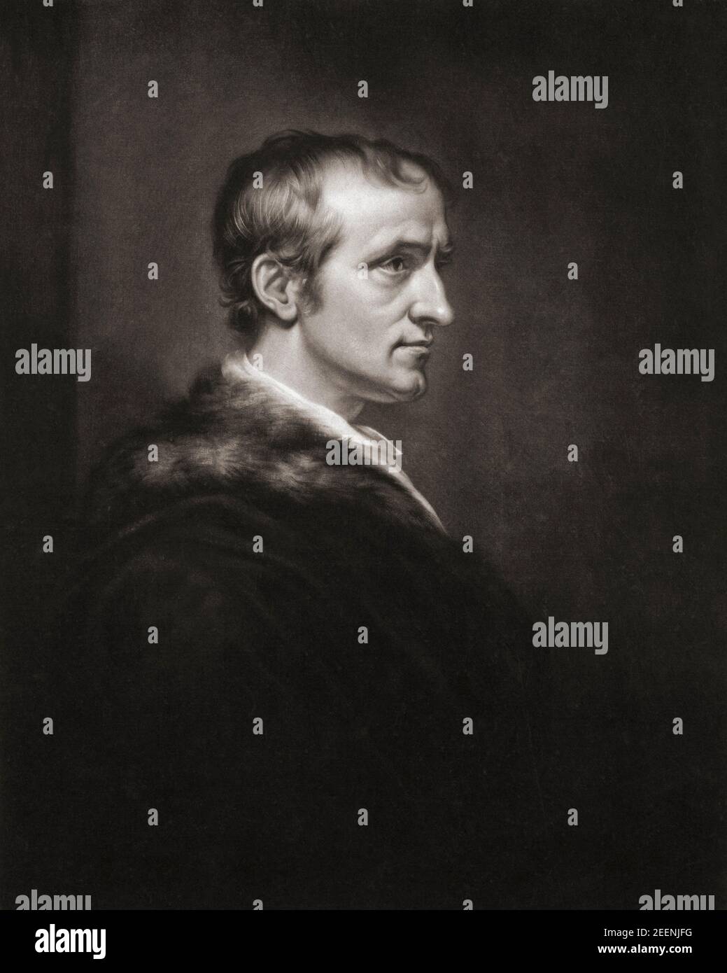 William Godwin, 1756 -1836.  English journalist, political philosopher and novelist.  His first wife was feminist writer Mary Wollstonecraft.   After an early 19th century engraving by George Dawe from a work by James Northcote. Stock Photo