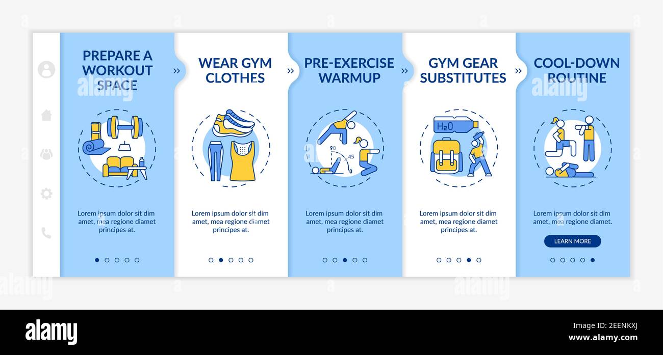At-home physical training tips onboarding vector template Stock Vector