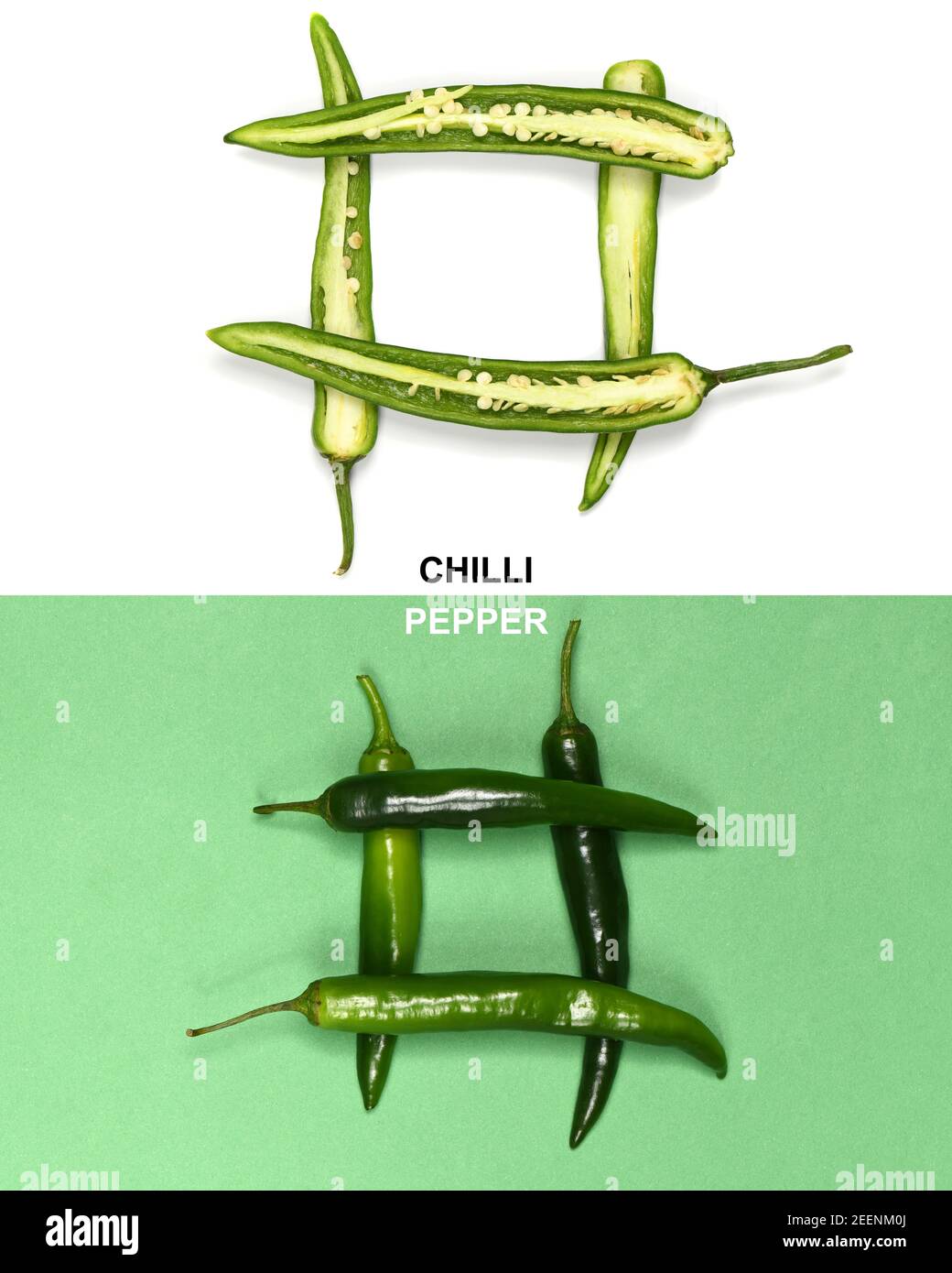 Creative layout made of green chili pepper. High resolution photo. Full ...