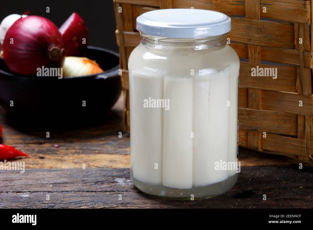 Glass jars with heart of palm Stock Photo Alamy