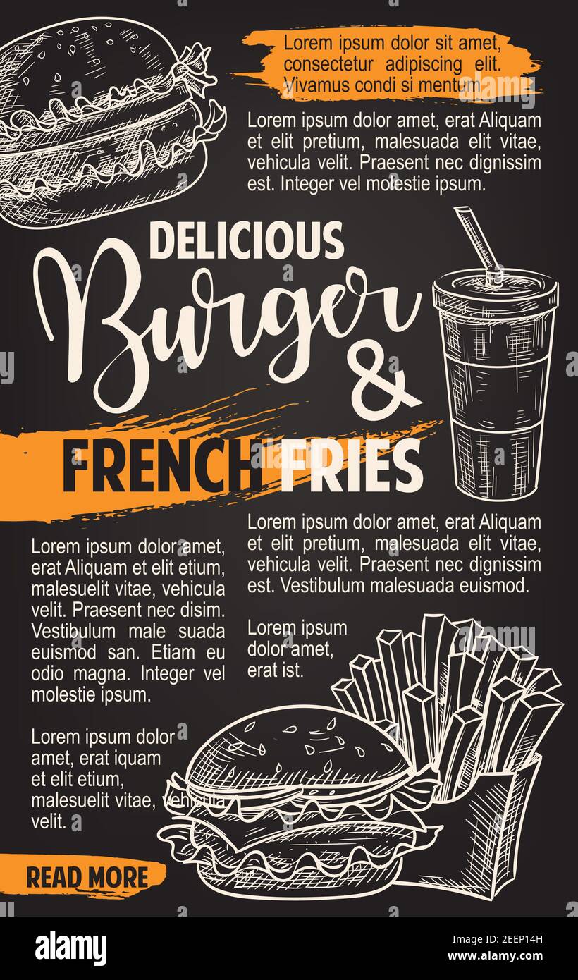 Burger and fries menu fast food sketch poster template for restaurant ...