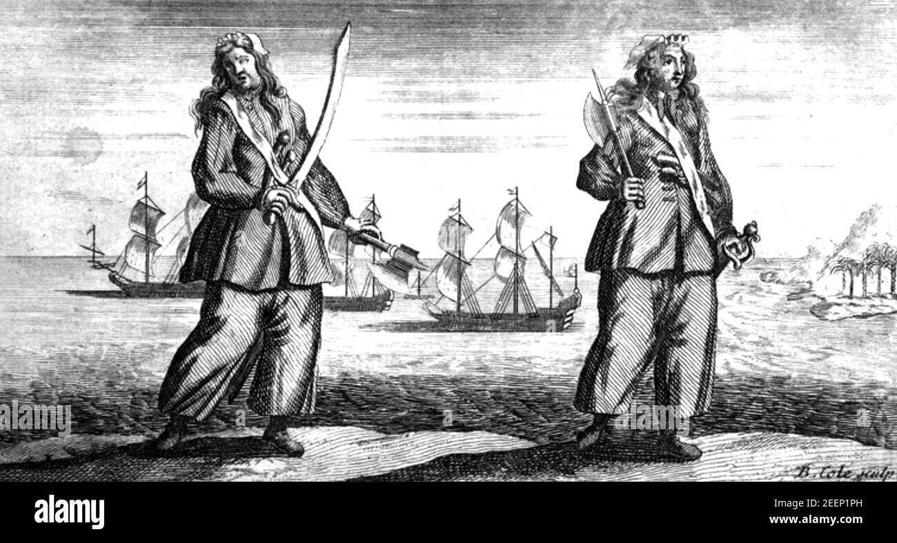 ANNE BONNEY at left and MARY REED female pirates of the 17th/18th centuries Stock Photo