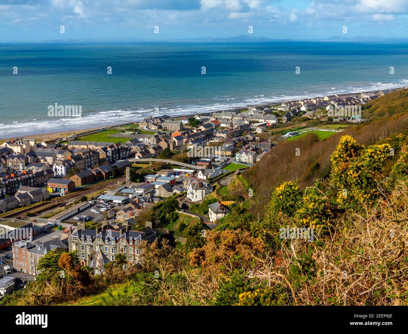 View looking down from Dinas Oleu to Barmouth in Gwynedd North West Wales UK close to the popular Panorama Walk. Stock Photo
