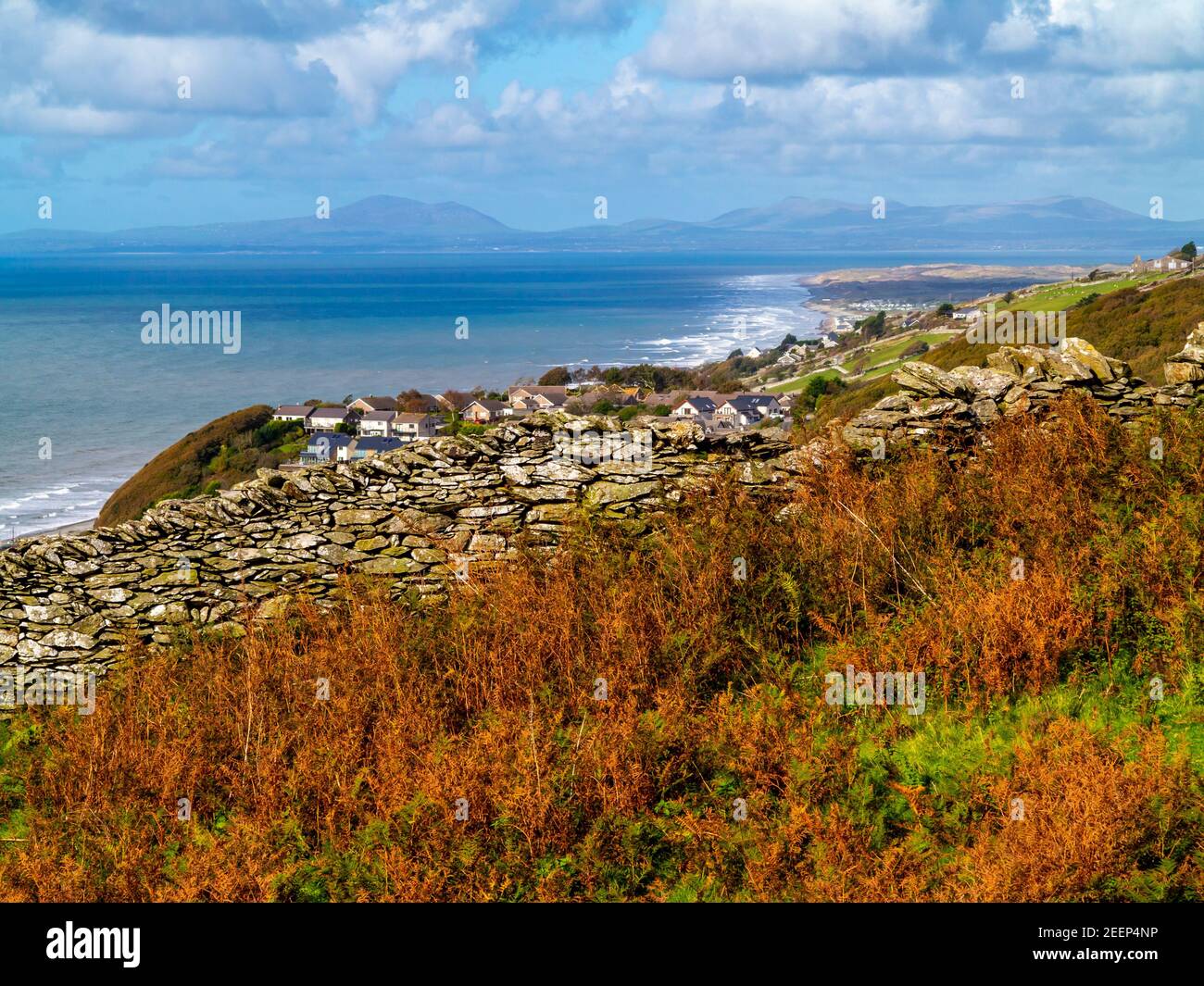 View looking down from Dinas Oleu to Barmouth in Gwynedd North West Wales UK close to the popular Panorama Walk. Stock Photo