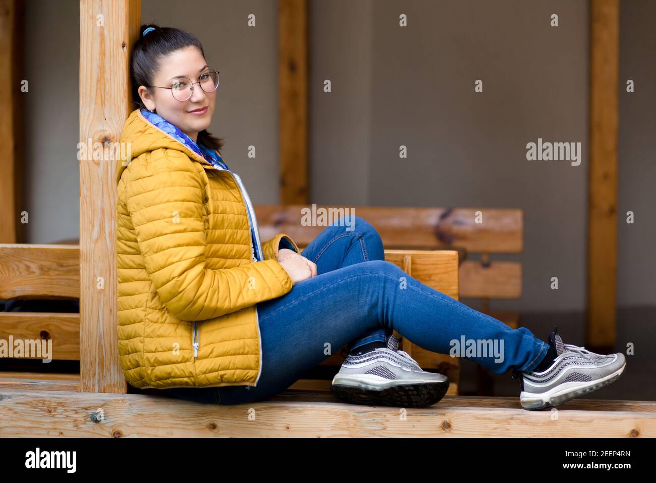 Portrait of a young chubby girl in winter clothing Stock Photo