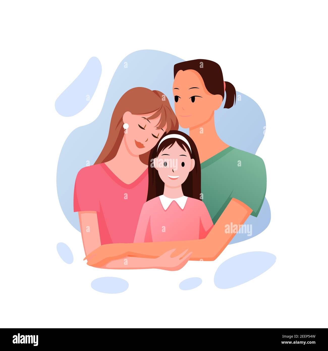 Mixed race family people standing and hugging, multiracial homosexual leisbian couple Stock Vector