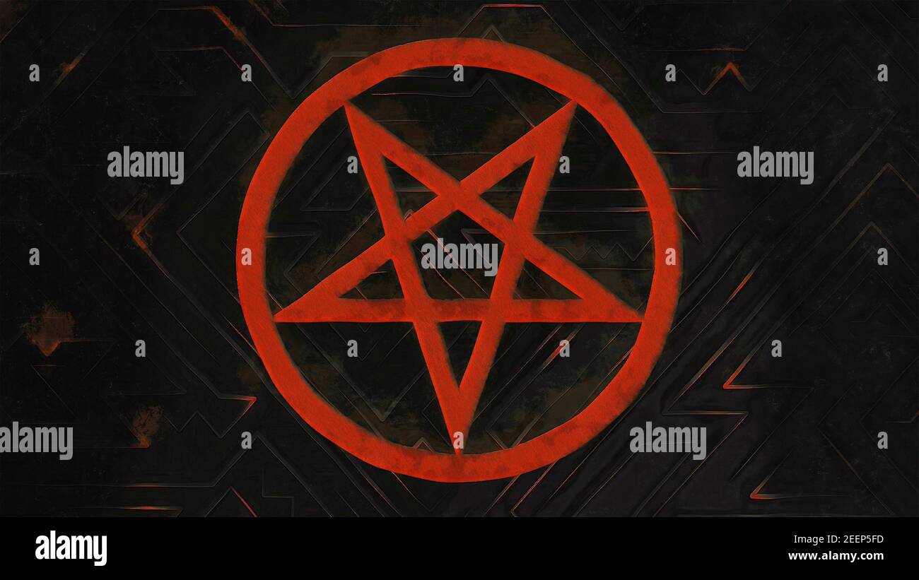 Red pentagram on a dark background. Artistic work on the topic of  esotericism Stock Photo - Alamy