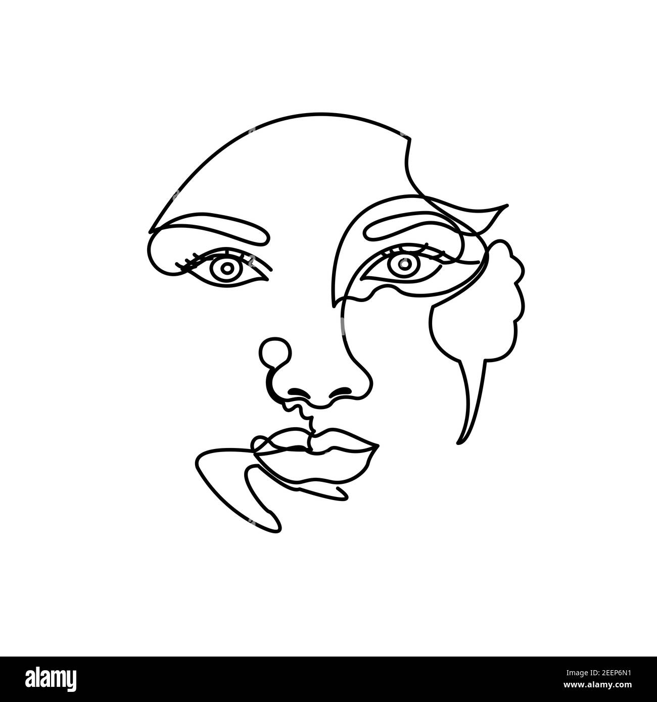Woman abstract face,  line drawing. Hand drawn outline illustration. Continuous line. Portrait female. Vector illustration Stock Photo