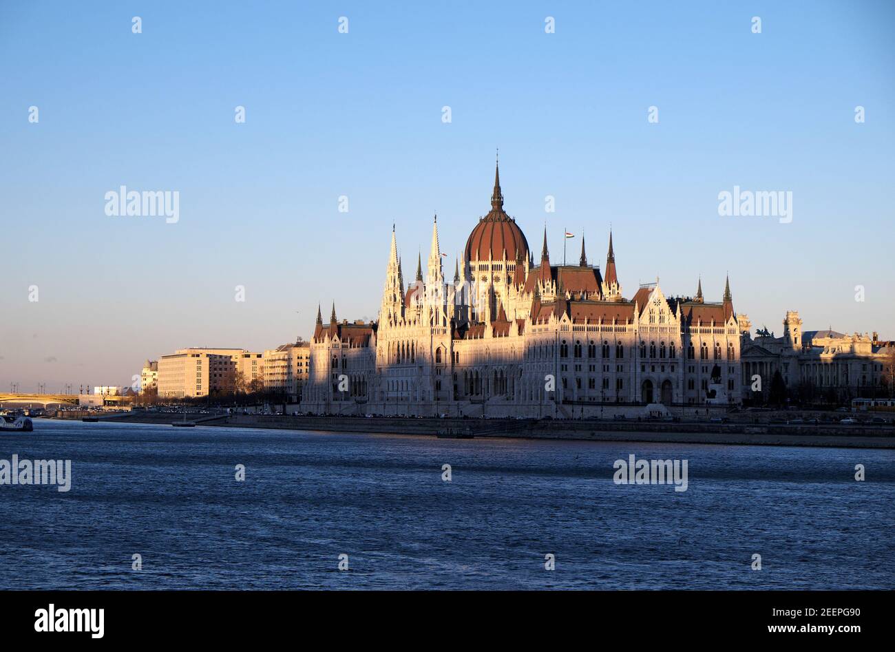 Parlament Building, seen over the River Duna (Danube), Budapest, Hungary. Stock Photo