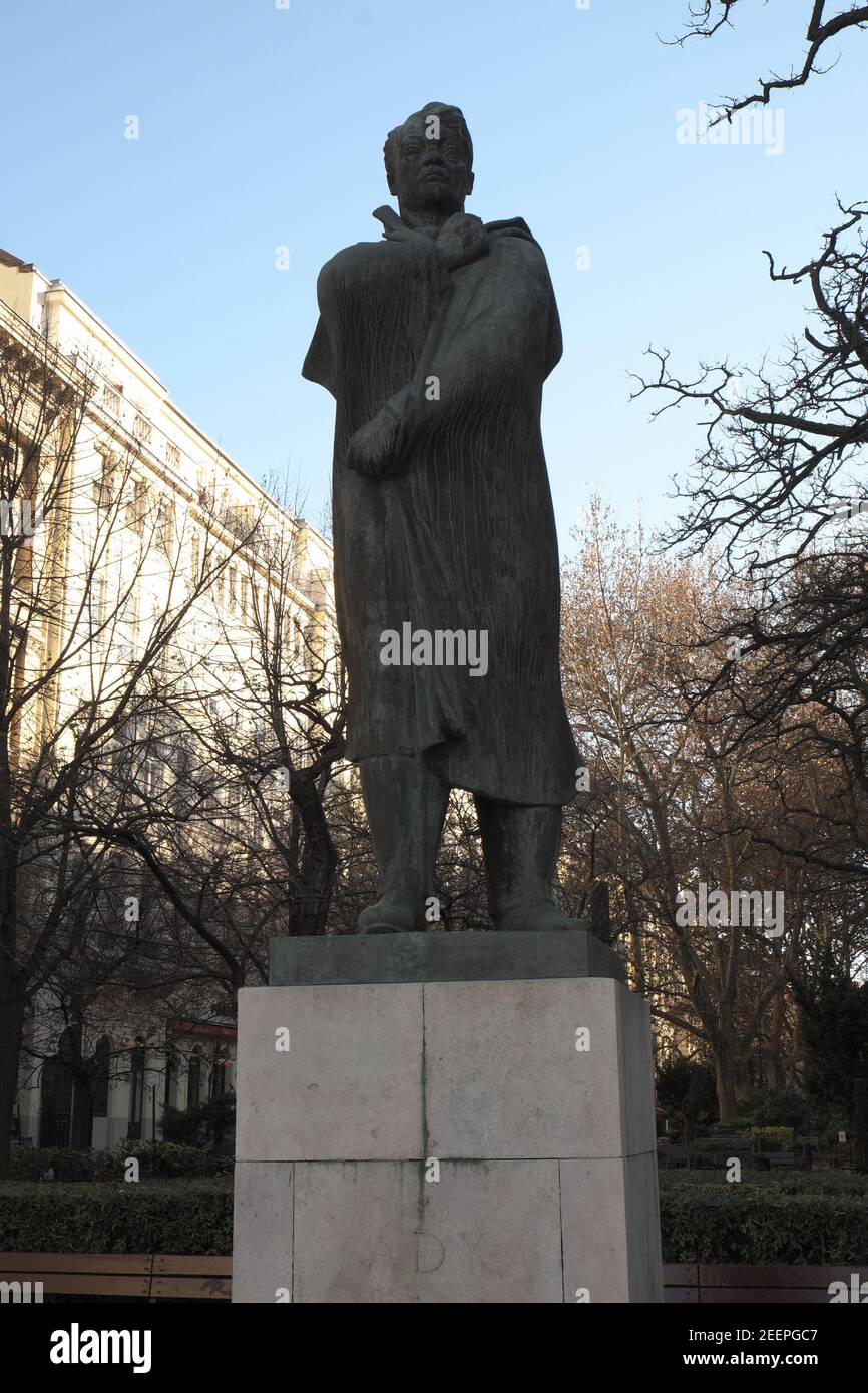 Statue of Endre Ady, central Budapest, Hungary. Stock Photo